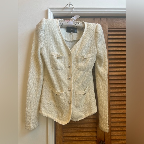 Ja2K Beige puff sleeve Cardigan with gold buttons Size Small - Picture 6 of 13